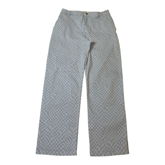 Hollister High Rise Utility Dad Pants Light Blue Checkered Straight Leg size 30 - Picture 1 of 13